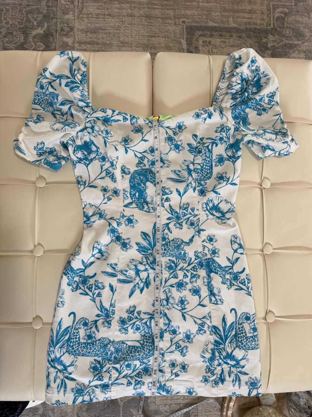 Betsey Johnson Blue Athina Floral Puff-Sleeve Mini Dress - Picture 6 of 8
